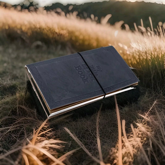 Super Eco Friendly Handmade Black Leather Journal My Little Black Book -Free P&P