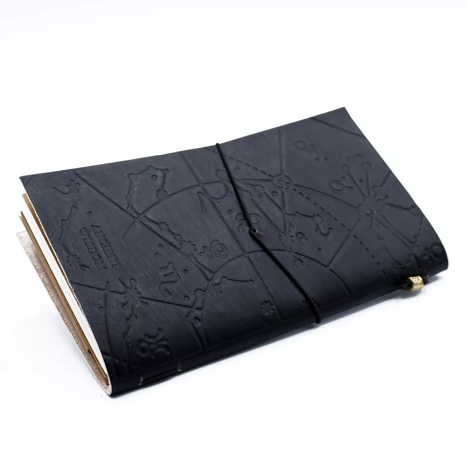 Super Eco Friendly Handmade Black Leather Journal My Little Black Book -Free P&P