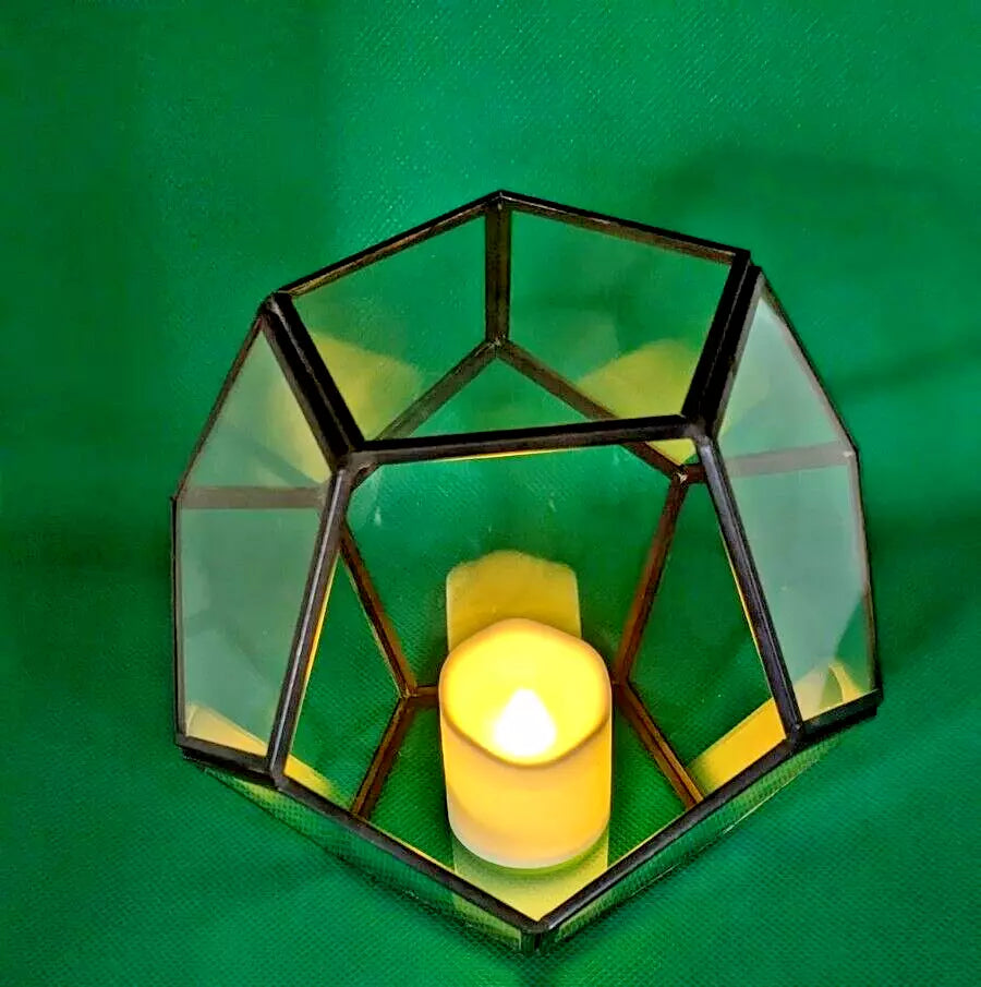 Glass Octagon Container with Battery Operated Tea Light. Free P&P