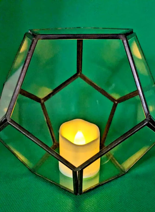 Glass Octagon Container with Battery Operated Tea Light. Free P&P