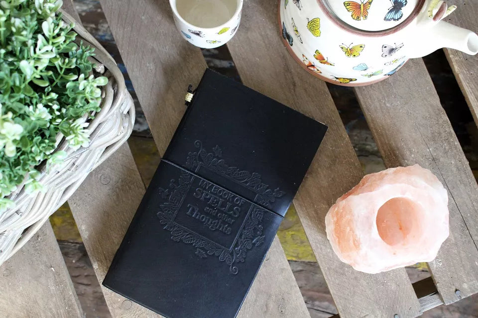 Super Eco Friendly Handmade Black Leather Journal "My Book of Spells" Free P&P