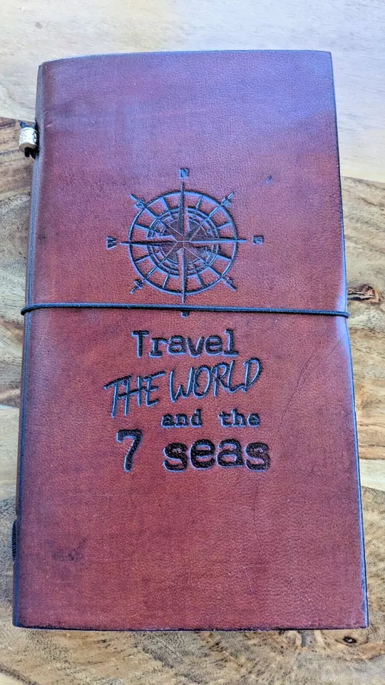 Super Eco Friendly Handmade Brown Leather Journal "Travel The World" Free P&P